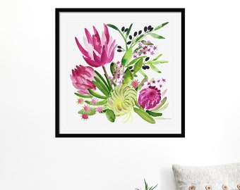 Protea Flower Watercolor Painting Botanical Watercolor Print Floral Office Decor Wall Art Watercolor Flowers Home Decor