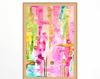 Large Pink Watercolor Painting Original Abstract Art Wall Art 24x36