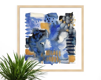 Chinoiserie Blue Abstract Watercolor Painting-Art Print-Home Decor-Modern Art-Wall Art- Beach Decor-30x30