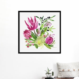 Protea Flower Watercolor Painting Botanical Watercolor Print Floral Office Decor Wall Art Watercolor Flowers Home Decor image 1