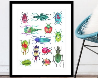 Colorful Bugs Art Print-Bug Art-Beetles Print-Kids Room Decor-Gifts for Him-Bug Art-Bugs-Insects