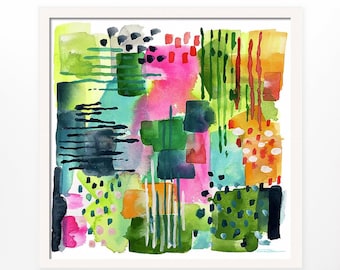 Green and Pink Abstract Art Print of Watercolor Painting-Wall Art Print-Contemporary Art-Nursery Wall Art