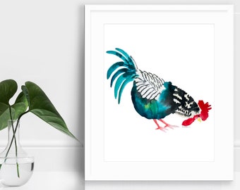 Rooster Watercolor Painting Art Print Chicken Wall Art Watercolor Print Kitchen Decor Bird Illustration Print