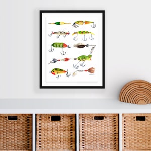 Vintage Fishing Lures Watercolor Print Artwork Art Print Home Decor Kids Room Nursery Classic image 2