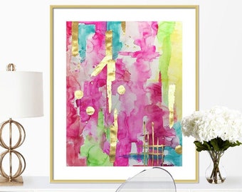 Pink Abstract Art Print of Watercolor Painting