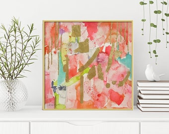 Coral Abstract Art Print of Watercolor Painting Wall Art