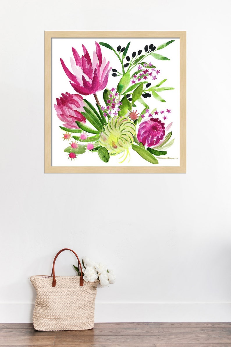 Protea Flower Watercolor Painting Botanical Watercolor Print Floral Office Decor Wall Art Watercolor Flowers Home Decor image 3