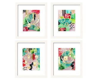 Abstract Watercolor Prints-Set of 4 Art Prints-Abstract Wall Art-Gallery Wall Set