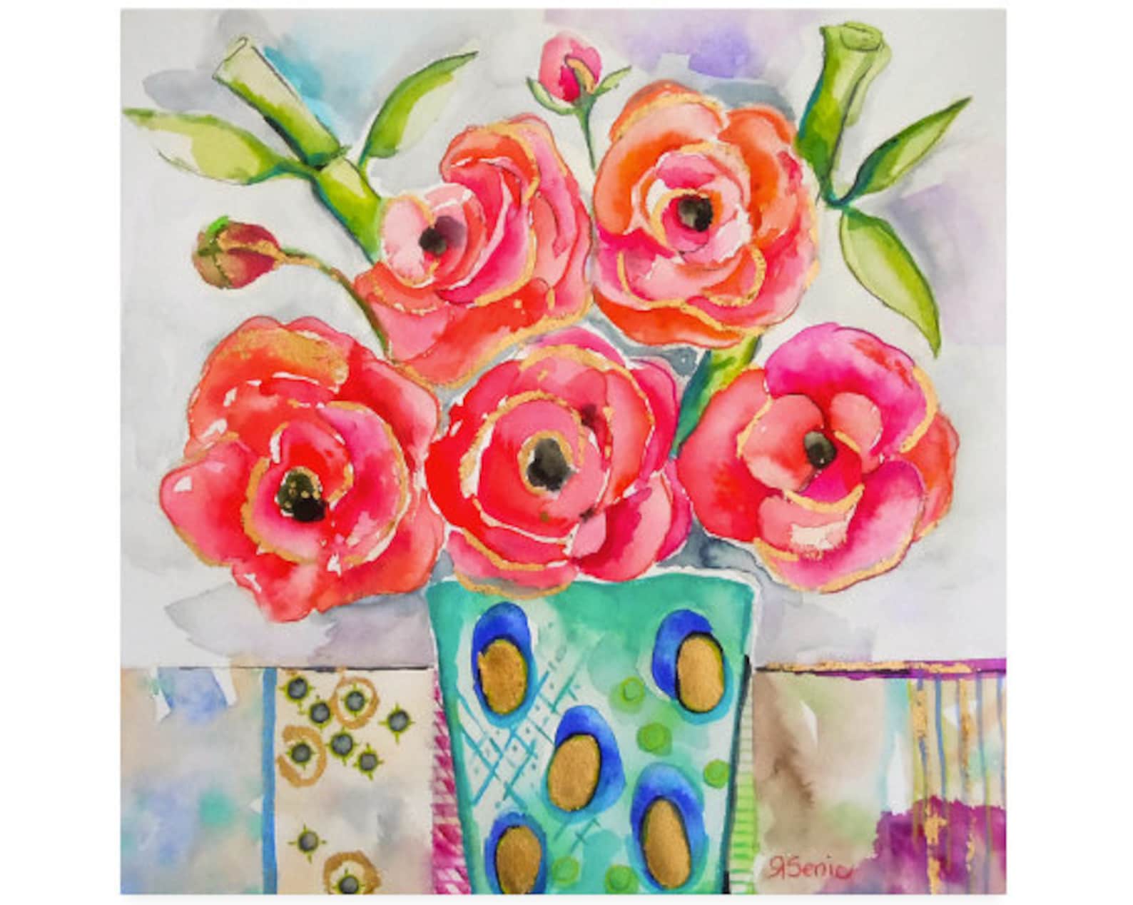 Pink Floral Watercolor Flowers Art Print Artwork Wall Art Home Decor - Etsy
