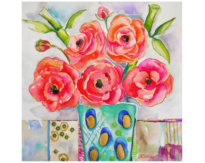 Pink Floral Watercolor Flowers Art Print Artwork Wall Art Home Etsy