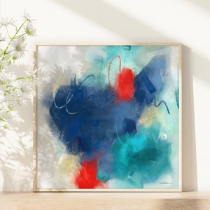 Large Blue and Turquoise Abstract Print, Abstract Painting,