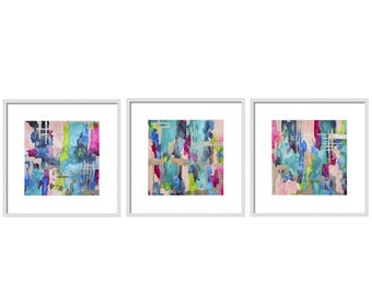 Blue Abstract Prints Set of 3 Watercolor Paintings Gallery Wall Wall Art