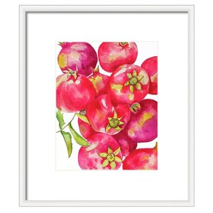 Red Pomegranates Art Print of Watercolor-Wall Art-Kitchen Decor-Fruit-Tropical image 8