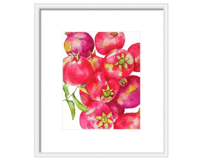 Red Pomegranates Art Print of Watercolor-Wall Art-Kitchen Decor-Fruit-Tropical image 8