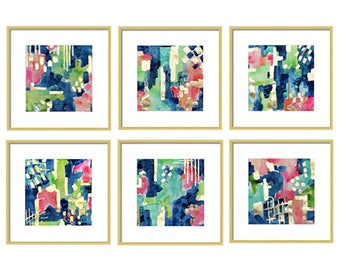 Blue Abstract Watercolor Painting Art Prints Set of 6 Wall Decor Wall Art Home Decor Beach Decor