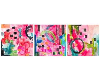 Pink Abstract Watercolor Painting Art Prints Set of 3 Abstract Art Prints  Wall Decor Wall Art Pink Coastal Decor