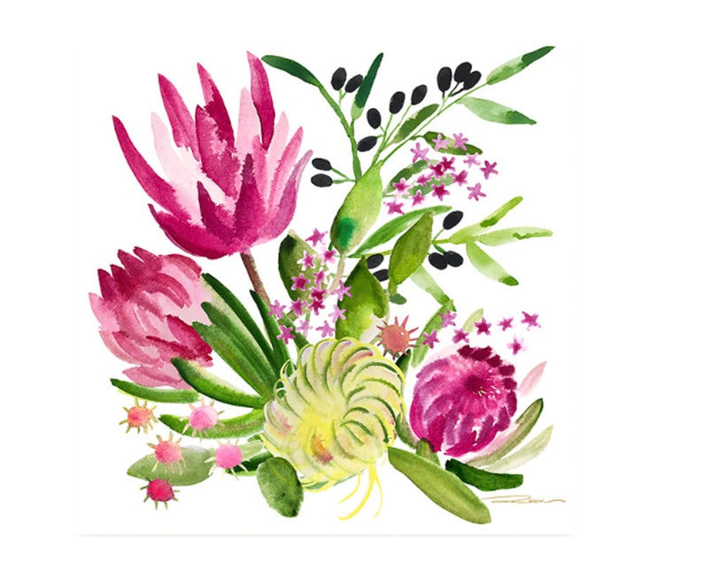 Protea Flower Watercolor Painting Botanical Watercolor Print Floral Office Decor Wall Art Watercolor Flowers Home Decor image 4