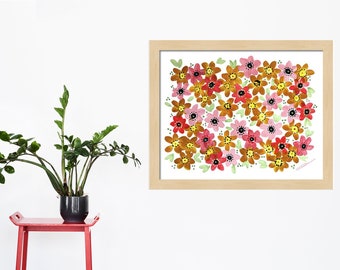 Gold Flowers Watercolor Painting Art Print-Floral Art Print