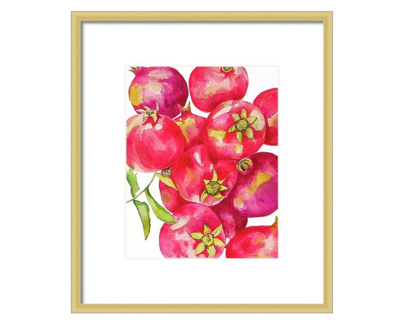 Red Pomegranates Art Print of Watercolor-Wall Art-Kitchen Decor-Fruit-Tropical image 9