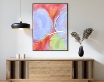 Abstract Art Print-Graphic Painting- Burnt Orange Blue Large Modern Abstract on Paper or Canvas