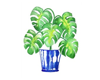 Monstera Leaf Art Print-Tropical Plant-Garden Lover-Plant in a Pot