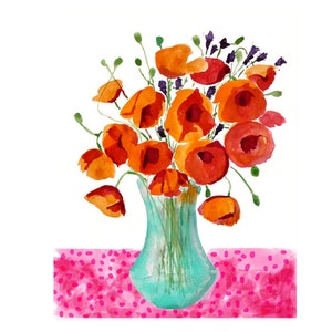 Poppies Art Print-Floral Painting- Flower Art Print of  Painting-Floral Wall Art-Watercolor Flowers