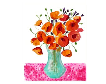 Poppies Art Print-Floral Painting- Flower Art Print of  Painting-Floral Wall Art-Watercolor Flowers