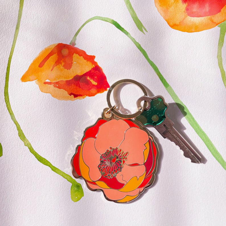 Poppy Keychain Superbloom Poppy Key Fob Key Ring image 2