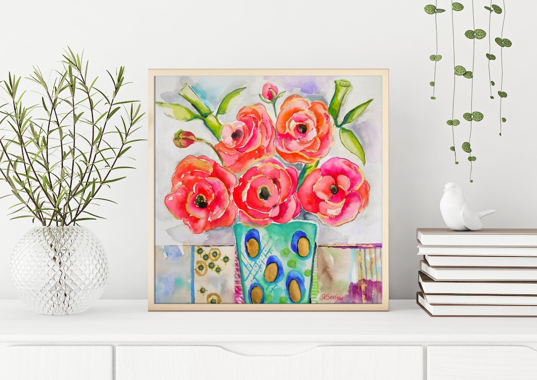 Pink Floral Watercolor Flowers Art Print Artwork Wall Art Home Decor - Etsy