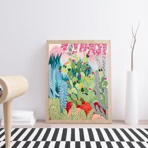 Kaktusgarten Kunstdruck-Wandkunst-Kakteen-Wüste-Bunt-Modern-Illustration
