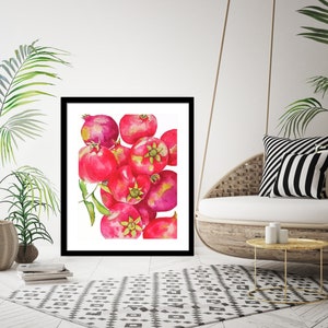 Red Pomegranates Art Print of Watercolor-Wall Art-Kitchen Decor-Fruit-Tropical image 5