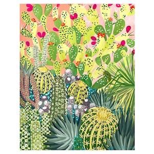 Cactus Garden Art Print of Painting-Botanical Garden-Cacti-Succulent Art-Cactus Wall Art