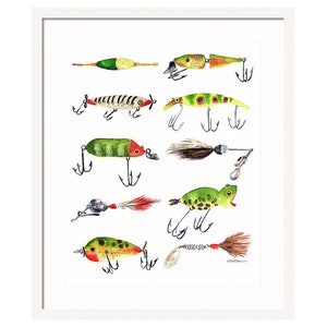 Vintage Fishing Lures Watercolor Print Artwork Art Print Home Decor Kids Room Nursery Classic image 8