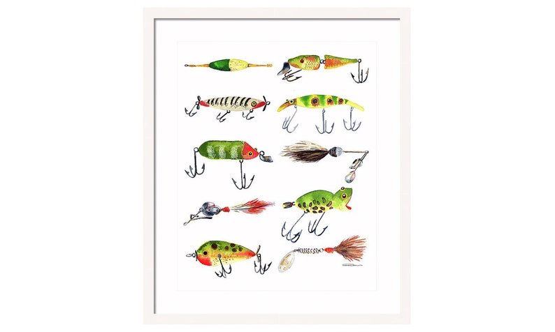 Vintage Fishing Lures Watercolor Print Artwork Art Print Home Decor Kids Room Nursery Classic image 8