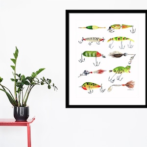 Vintage Fishing Lures Watercolor Print Artwork Art Print Home Decor Kids Room Nursery Classic image 4