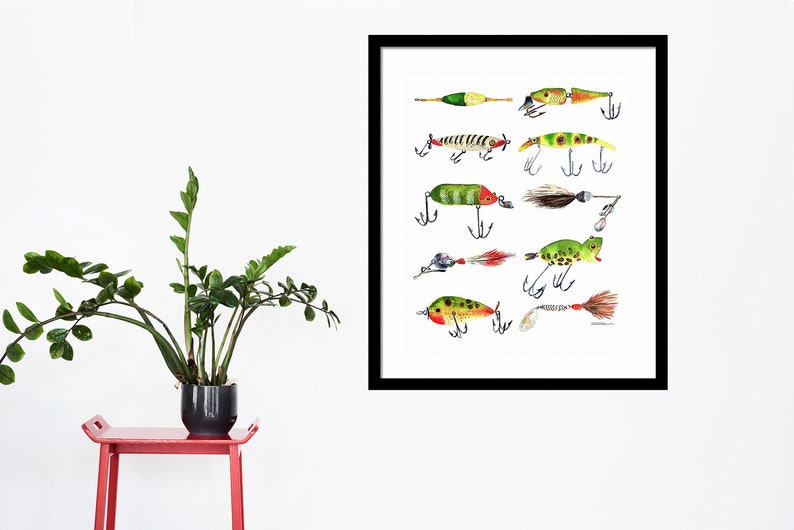 Vintage Fishing Lures Watercolor Print Artwork Art Print Home Decor Kids Room Nursery Classic image 4