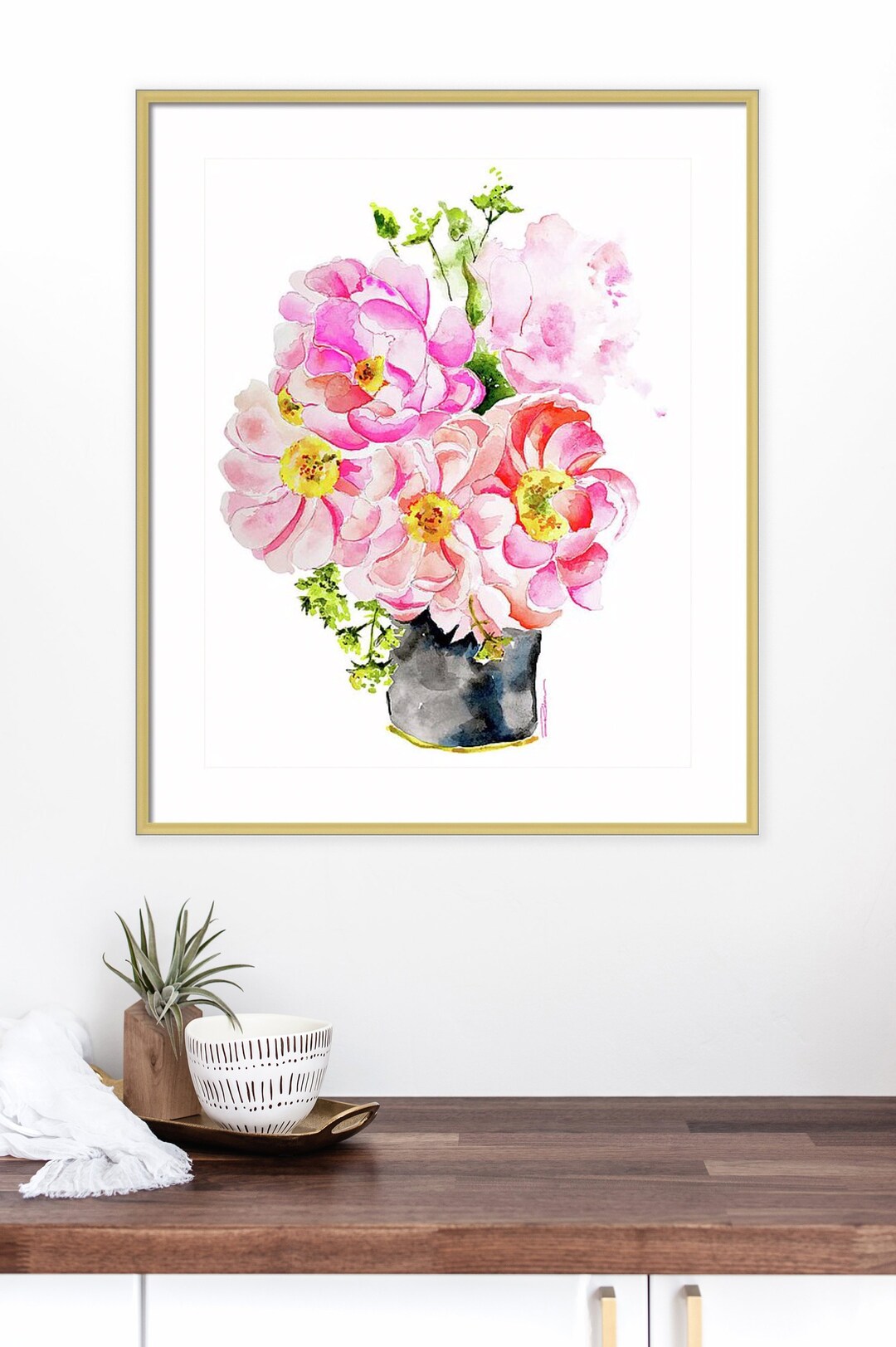 Pink Flowers Watercolor Painting Art Print Wall Print - Etsy