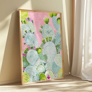 Cactus Dipinto originale Arte su carta 18x24 pollici-Pittura a guazzo-Fico d'india