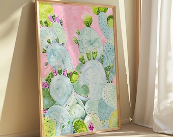 Cactus - Pintura original de acuarela sobre papel, 18 x 24 pulgadas - Cactus de tuna