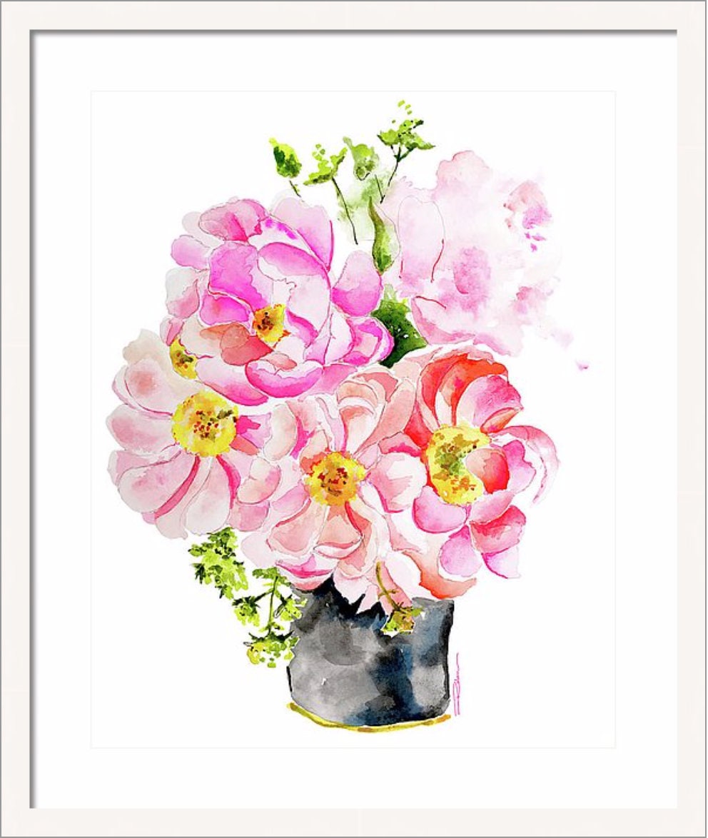 Pink Flowers Watercolor Painting Art Print Wall Print - Etsy