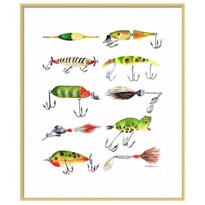 Vintage Fishing Lures Watercolor Print Artwork Art Print Home Decor Kids Room Nursery Classic image 9