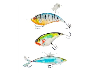 Fishing Lure Watercolor Print Artwork Art Print Home Decor Kids Room Nursery