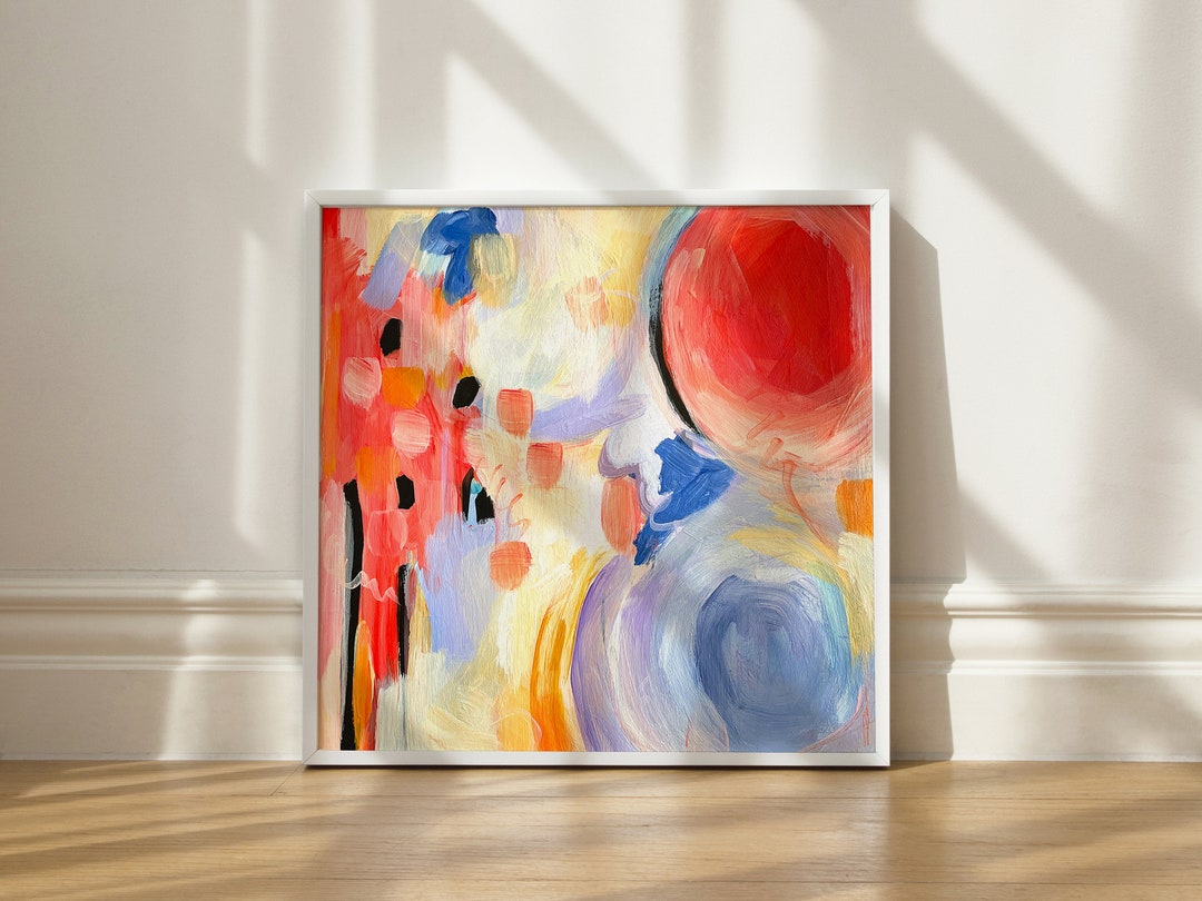 Blue Red Yellow Abstract Painting Print, Modern Boho Wall Decor - Etsy