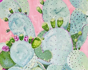 Cactus Original Painting Art on Paper 18x24 inches-Gouache Painting-Prickly Pear Cactus