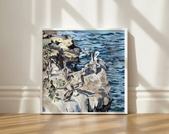 La Jolla Beach Overlook Art Print-Beach Scene-Ocean-Beach Painting-Coastal Painting