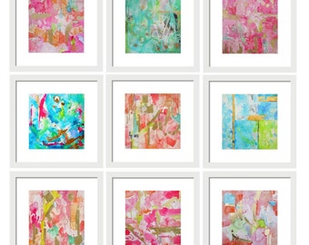 Set of 9 Prints-Home Decor-Gallery Wall-Art Prints-Living Room Decor-Office Wall Decor-Coastal Wall Art-Modern Art- Pink-Lake House Decor