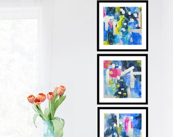 Abstact Gallery Wall Art Prints-Set of 3-Minimalist-Modern-Blue Painting