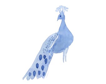 Peacock Art Print-Bird Painting-Wall Art-Home Decor Blue