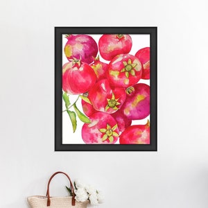 Red Pomegranates Art Print of Watercolor-Wall Art-Kitchen Decor-Fruit-Tropical image 3