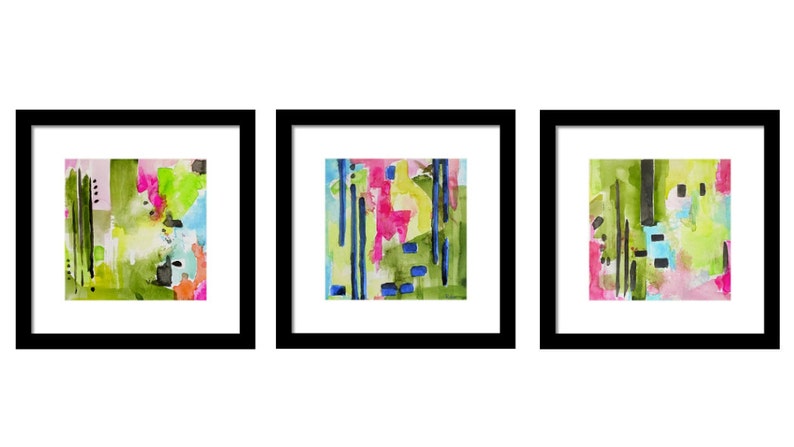 Abstract Art Prints-Set of 3 Prints-Watercolor Painting-Coastal Decor-Wall Art image 5